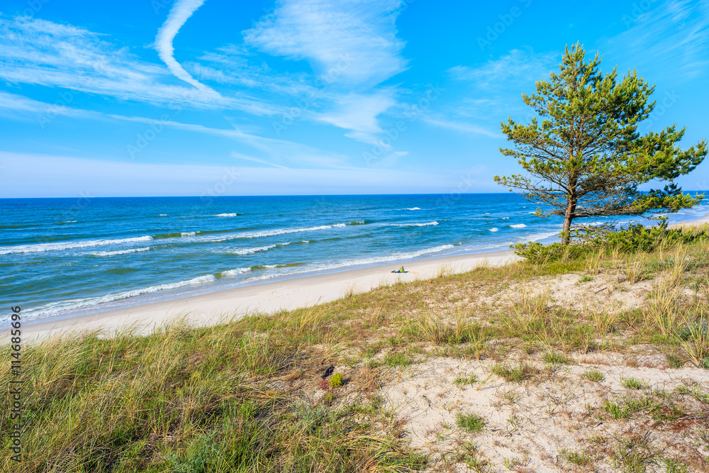 A view of beautiful sandy beach in Bialogora coastal village, Baltic Sea, Poland