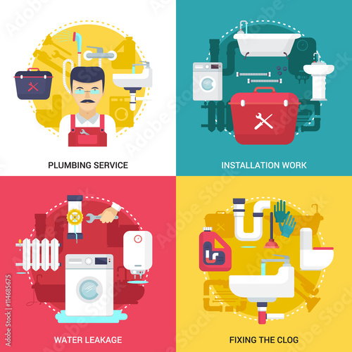 Plumbing Service 4 Flat Icons Square 