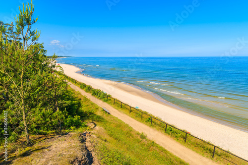 Coastal path along beautiful sandy beach in Jastrzebia Gora village  Baltic Sea  Poland