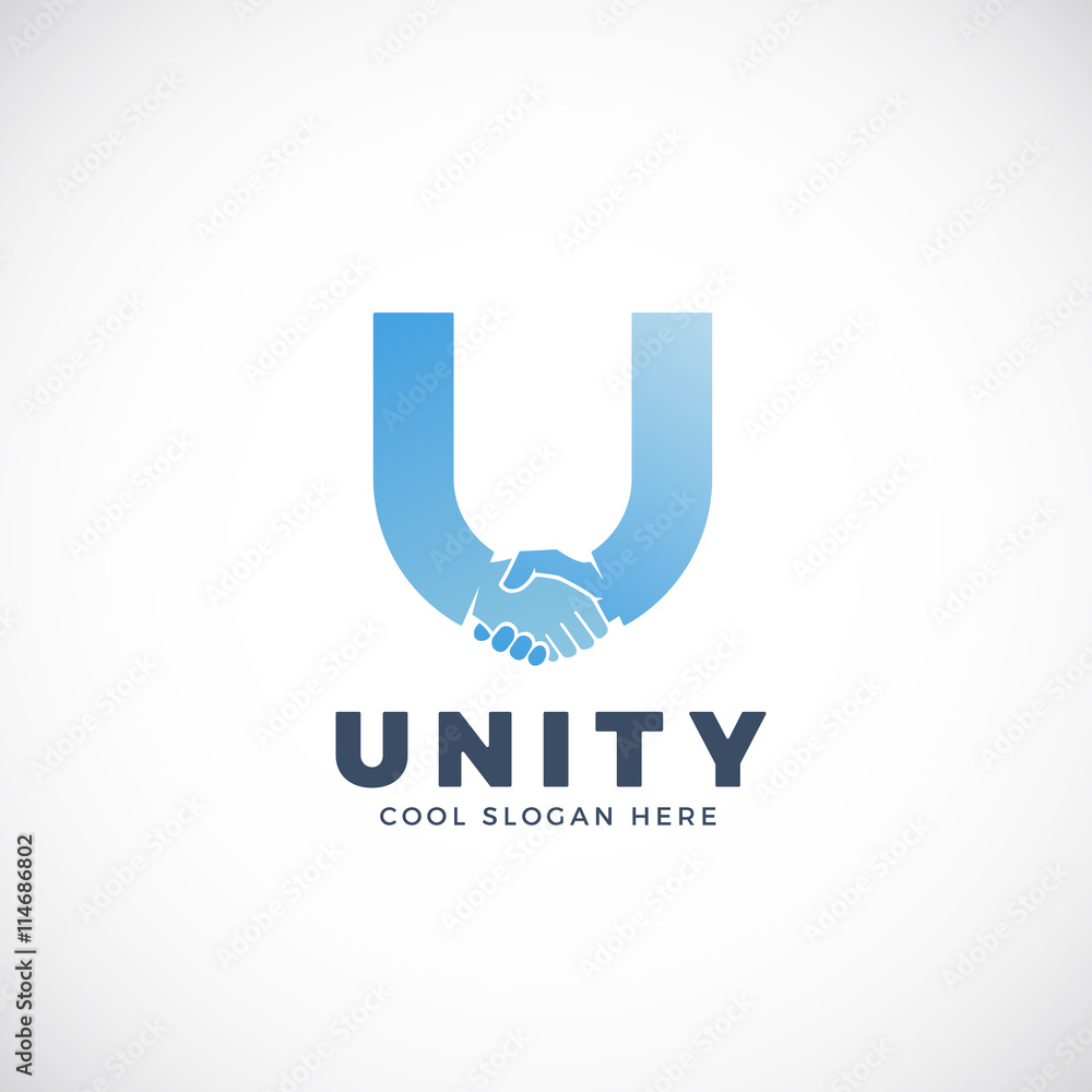 Unity Abstract Vector Sign, Symbol or Logo Template. Hand Shake Incorporated in Letter U Concept. Unity Abstract Vector Sign, Symbol or Logo Template. Hand Shake Incorporated in Letter U Concept.