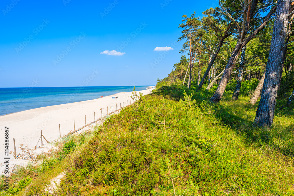 A view of beautiful sandy beach in Lubiatowo coastal village, Baltic Sea, Poland A view of beautiful sandy beach in Lubiatowo coastal village, Baltic Sea, Poland