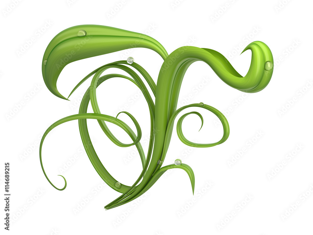 Fototapeta premium Green plants font with dew drops