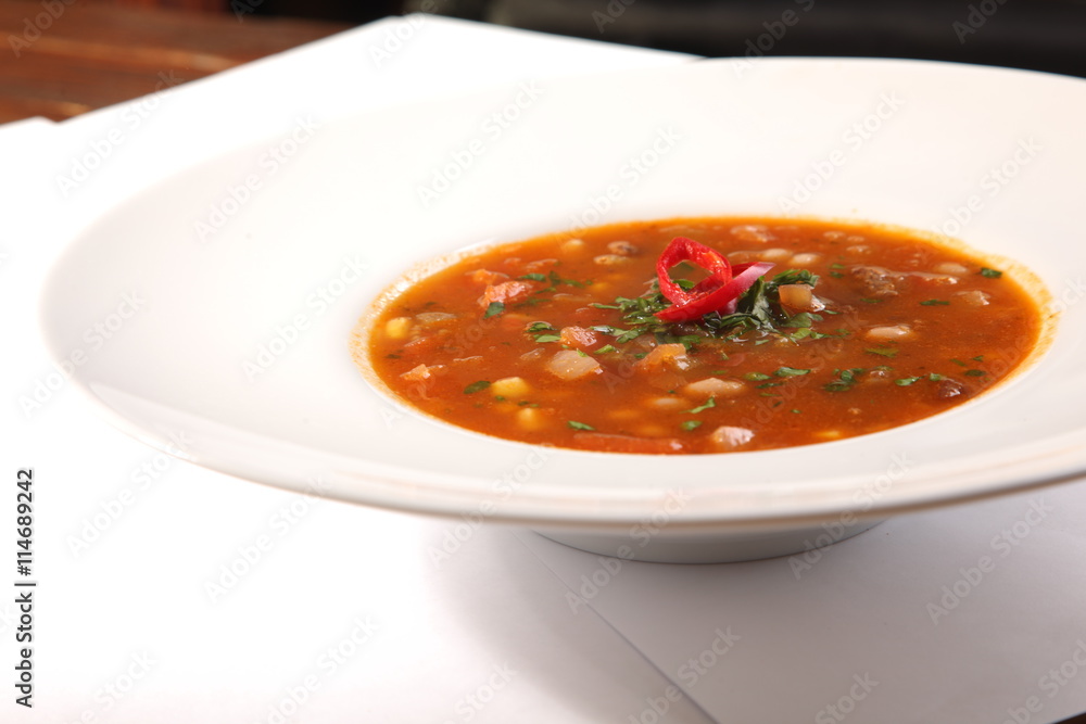 Spicy Soup with peppers and beans