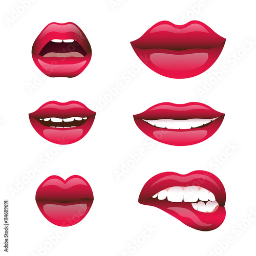 Red and rose kissing and smiling cartoon lips isolated decorative icons for party presentation illustration