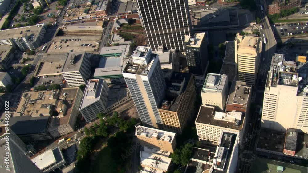 Flying southwest over Five Points area in Atlanta, Georgia. Shot in 2007. Flying southwest over Five Points area in Atlanta, Georgia. Shot in 2007.