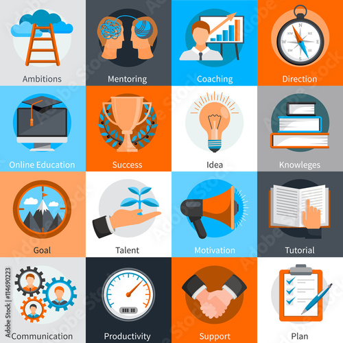 Mentoring Coaching Concept Icons Set