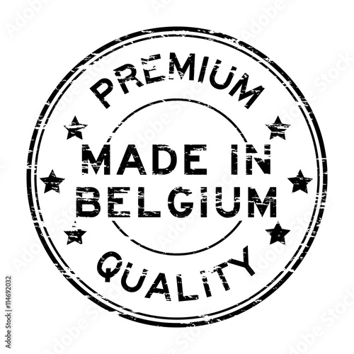 Grunge black premium quality and made in Belgium stamp