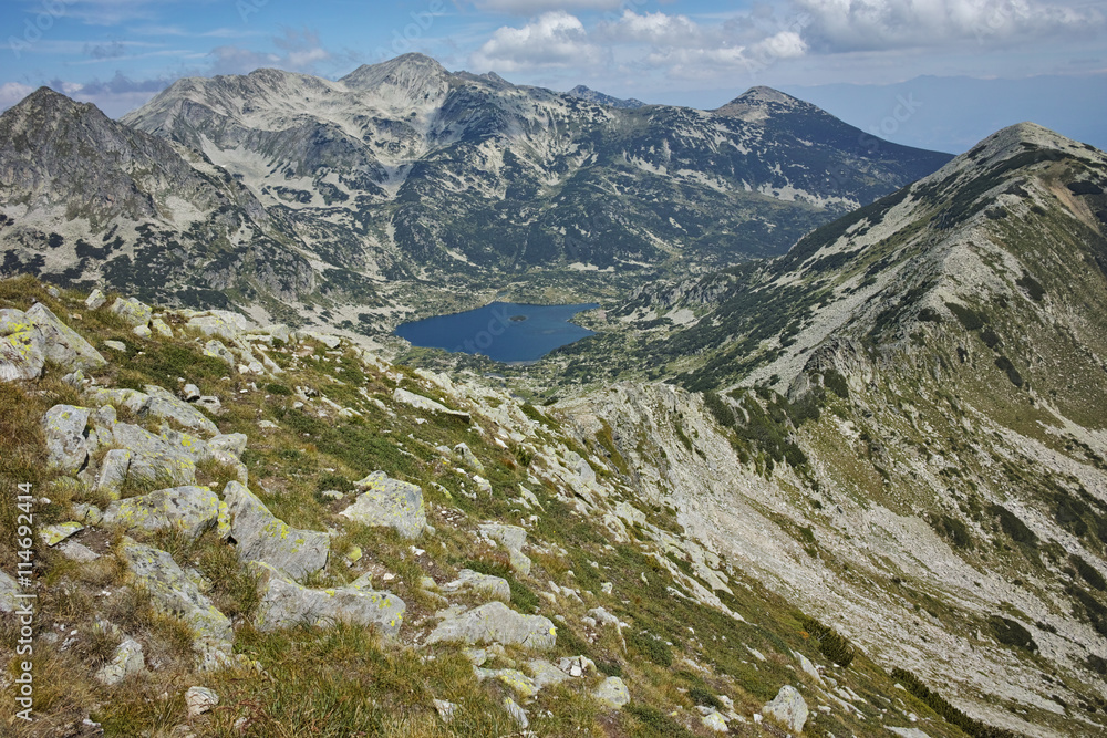 Landscape of Popovo lake and Polezhan peak, view form Dzhano peak, Pirin Mountain, Bulgaria