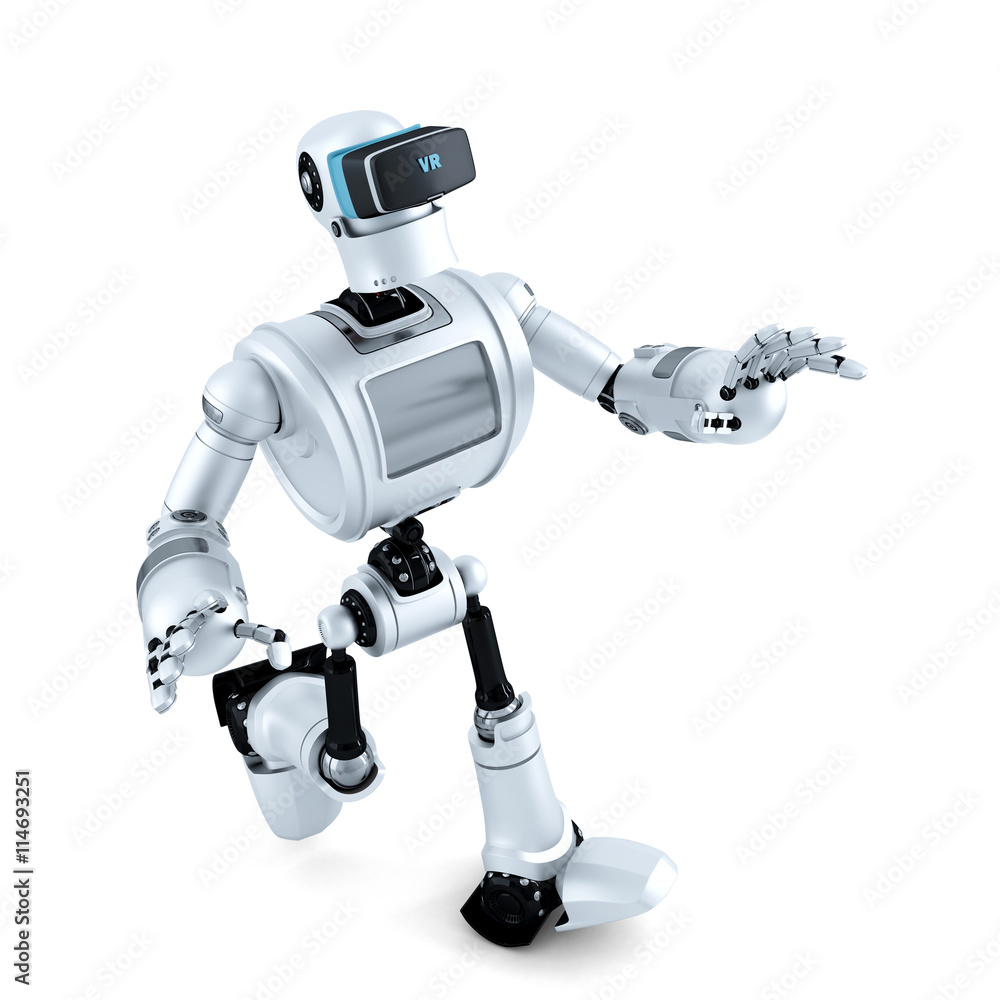 3D Robot with virtual reality headset. 3D illustration. Contains clipping path 3D Robot with virtual reality headset. 3D illustration. Contains clipping path