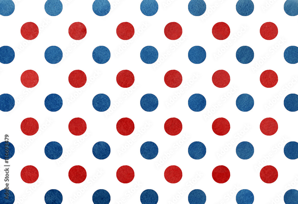 Fototapeta premium Watercolor dark blue and red dot background.