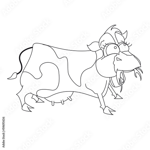 Cow that is eating for coloring book page. vector illustration for children.
