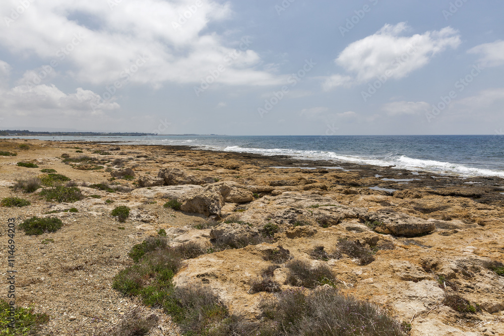 Rocky coastline next to Paphos, Cyprus