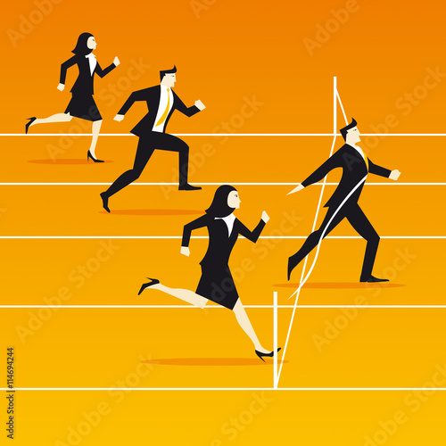 businessmen and businesswomen will compete in a race on orange track. Nice idea, a metaphor of the rat race and economic growth. the fastest wins.
