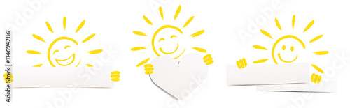 Smiling Sun holding different types of boards 