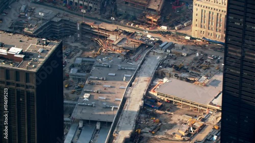 Flight looking down onto Freedom Tower foundation construction. Shot in 2003.