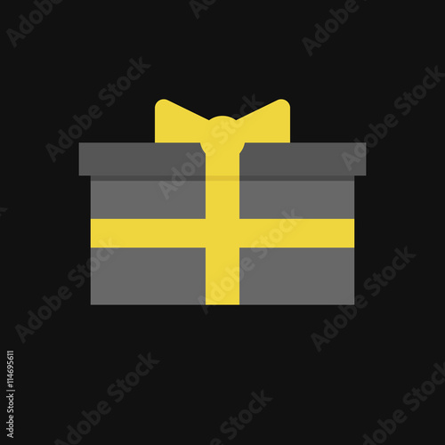 Exclusive black gift box with yellow ribbon vector icon.