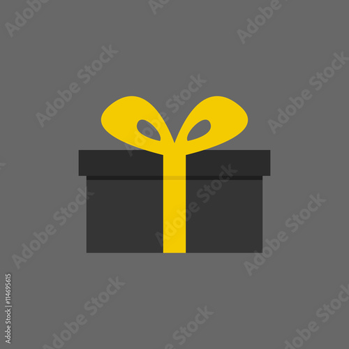 Exclusive black gift box with yellow ribbon vector icon.