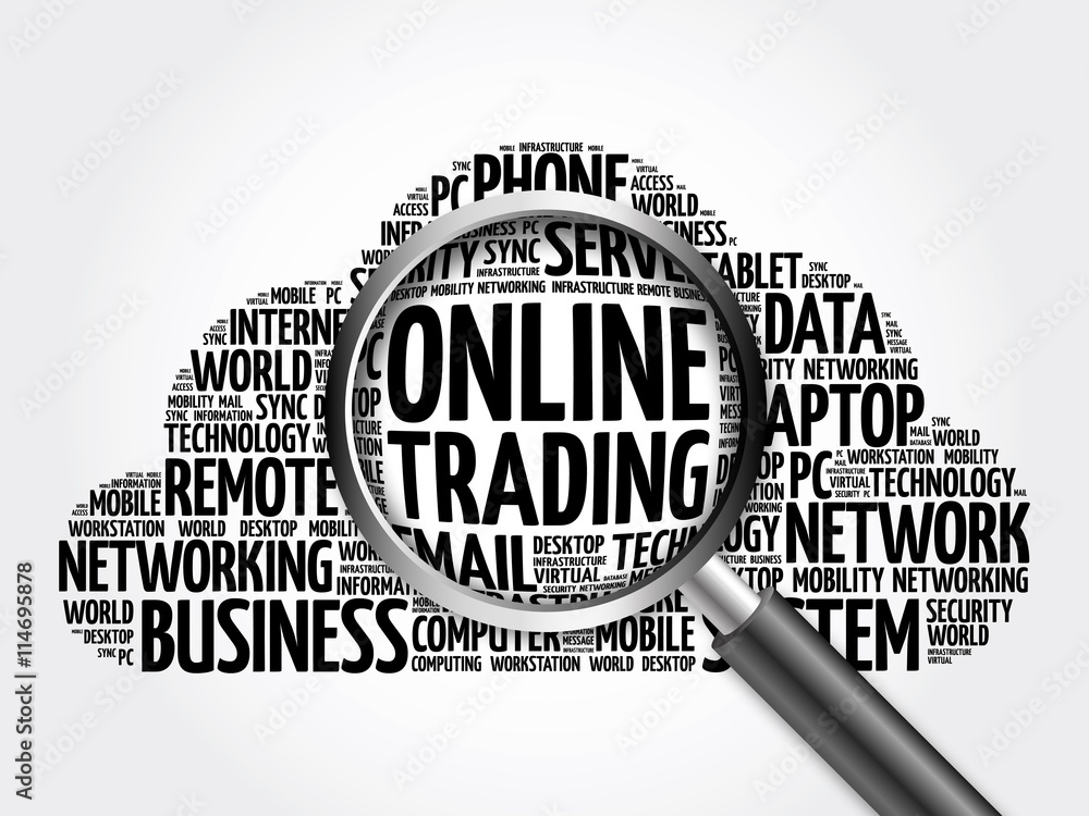 Online Trading word cloud with magnifying glass, business concept Online Trading word cloud with magnifying glass, business concept