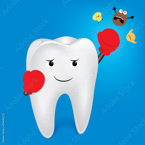 Tooth character boxing. Boxing for protect
