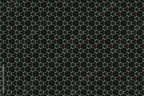 Six roses on dark background in hexagon abstract mosaic kaleidoscope pattern