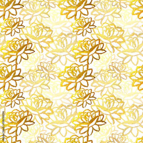 Seamless pattern with hand-painted golden flowers
