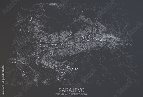 Cartina Sarajevo, vista satellitare, Bosnia ed Erzegovina photo