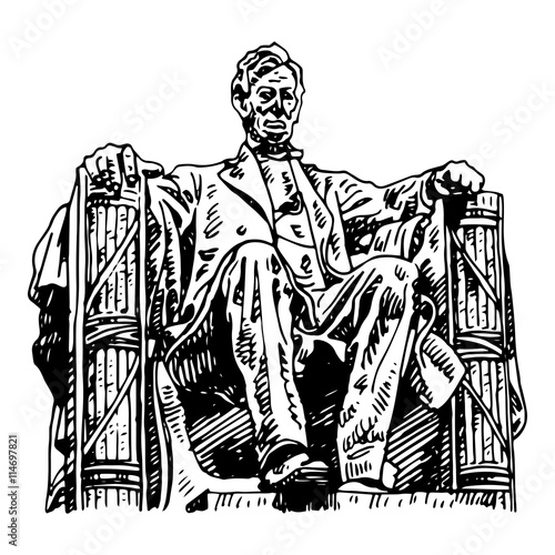 Statue of Abraham Lincoln, Lincoln Memorial, Washington DC, USA. Sketch by hand. Vector illustration. Engraving style