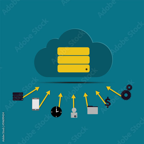 Big data technology managing data to database on cloud - concept ideas with vintage color