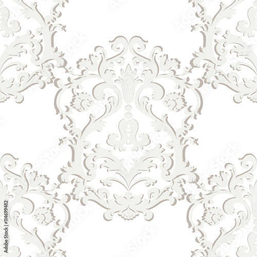 Vector Baroque damask ornament pattern element. Elegant luxury texture for textile, fabrics or wallpapers backgrounds. White cloud color