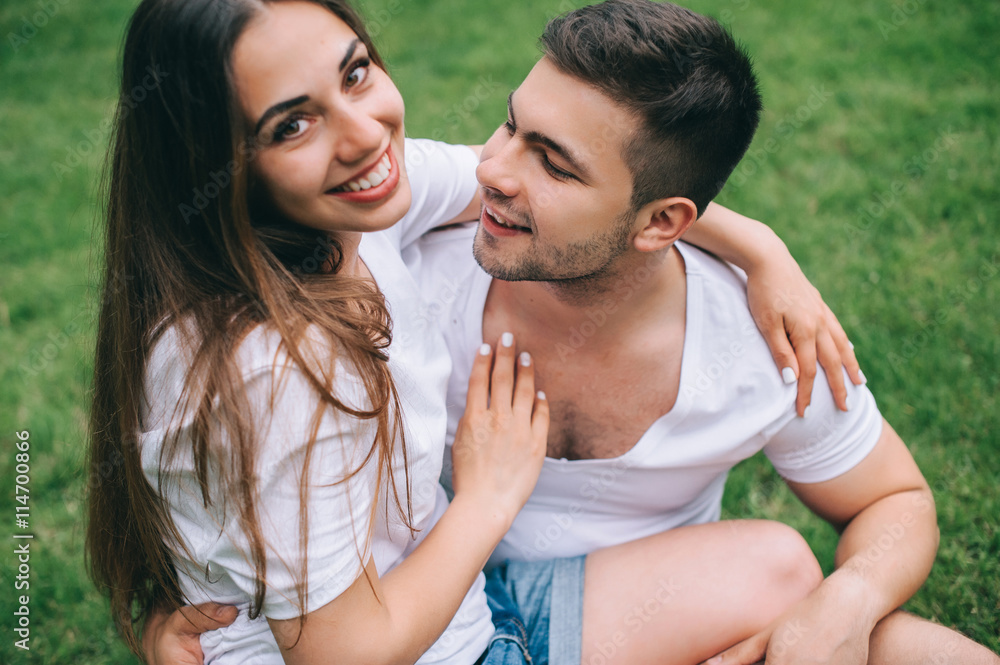 Fototapeta premium young couple in love having fun and enjoying the beautiful natur