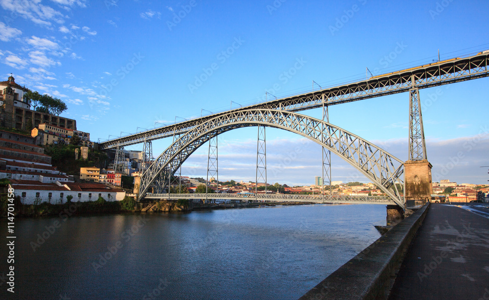 The Dom Luis I bridge at sunrise, Porto, Portugal 
