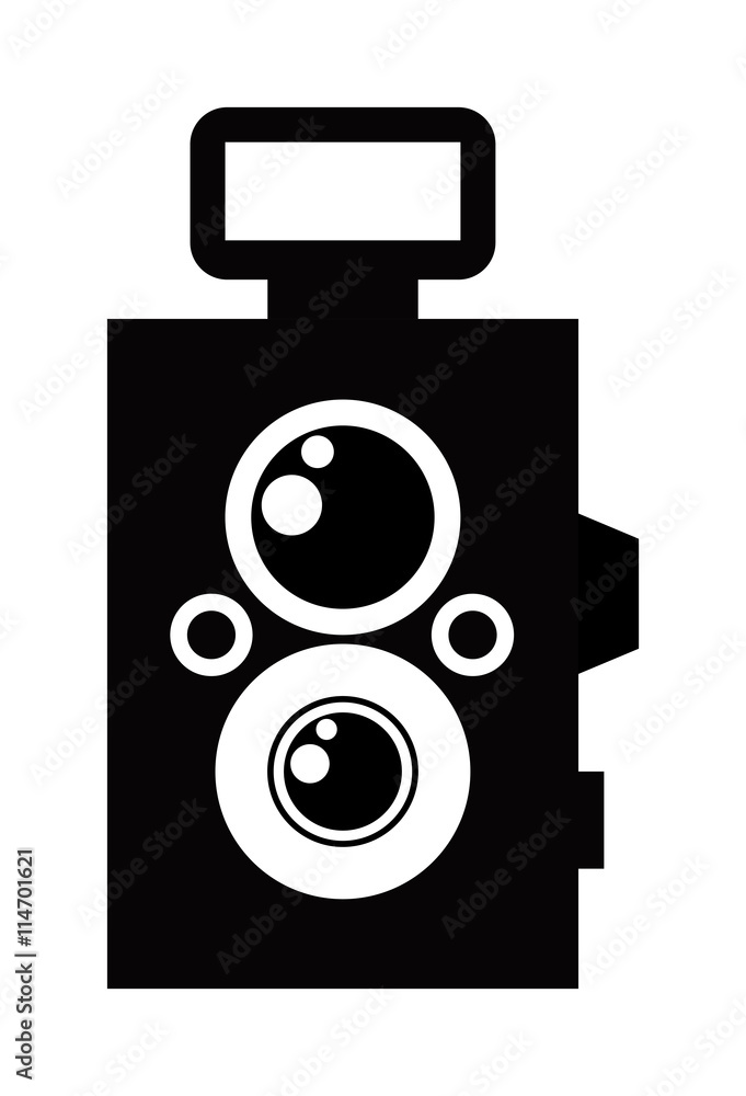 Black photo camera digital film photo camera icon. Flat photo camera