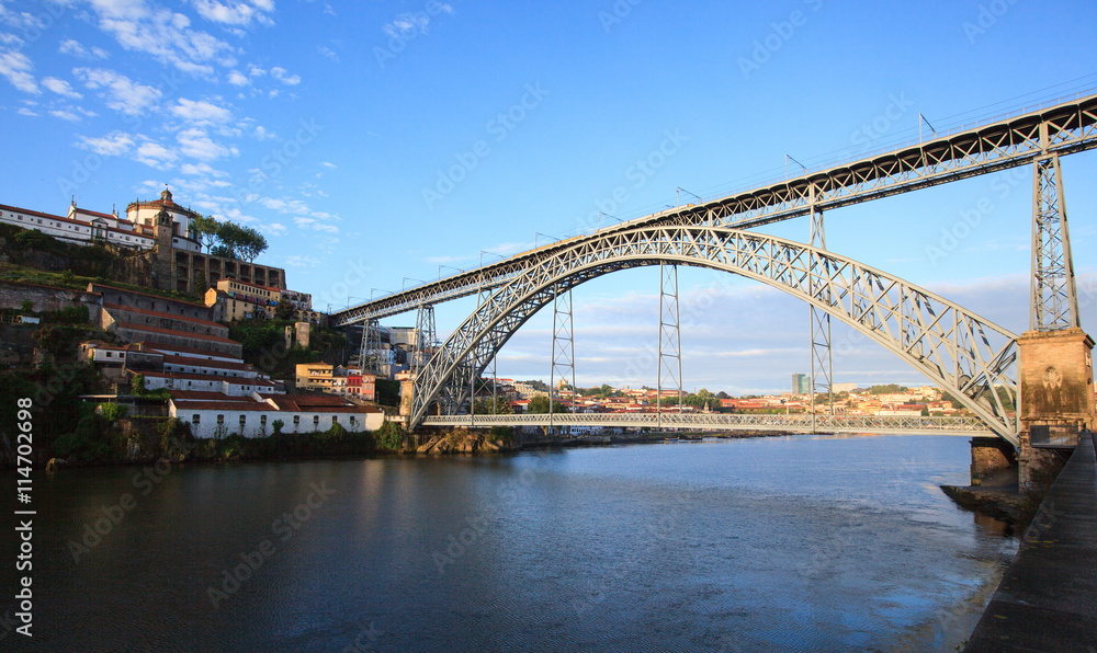 The Dom Luis I bridge at sunrise, Porto, Portugal 
