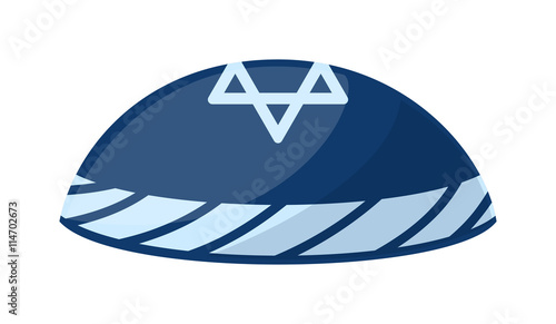 Jewish yarmulke hat vector illustration. Judaism religion cap black jewish hat. Orthodox religious man traditional israel jewish hat. Rabbi judaic male culture object accessory kippah.