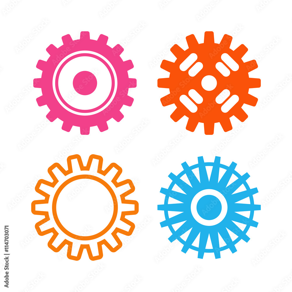 Vector gears icons set machine wheel mechanism machinery mechanical ...