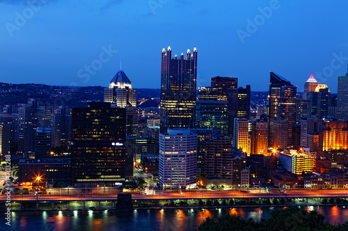 Night view of the Pittsburgh  Pennsylvania skyline
