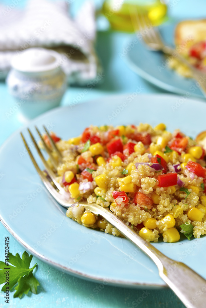 Quinoa salad with bell pepper,tomatoes,red onion,sweet corn and Quinoa salad with bell pepper,tomatoes,red onion,sweet corn and