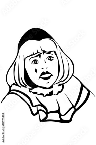 vector sketch of a sad white clown
