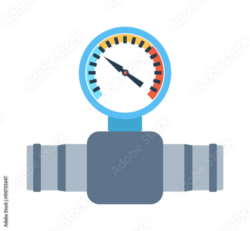 Pressure sensor differential tool vector icon or pressure sensor on factory pipeline. Circle pressure temperature sensor control for industrial. Gas or Oil industry. Water pressure