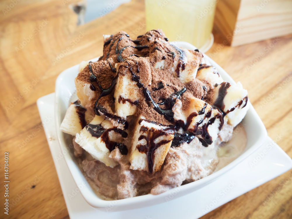 Delicious Iced cocao blends with bread a summer dessert Delicious Iced cocao blends with bread a summer dessert