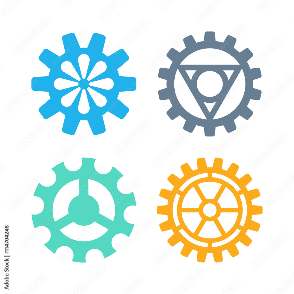 Vector gears icons set machine wheel mechanism machinery mechanical, technology technical sign. Engineering symbol, round element gears icons. Gears icons work concept, industrial design. Vector gears icons set machine wheel mechanism machinery mechanical, technology technical sign. Engineering symbol, round element gears icons. Gears icons work concept, industrial design.