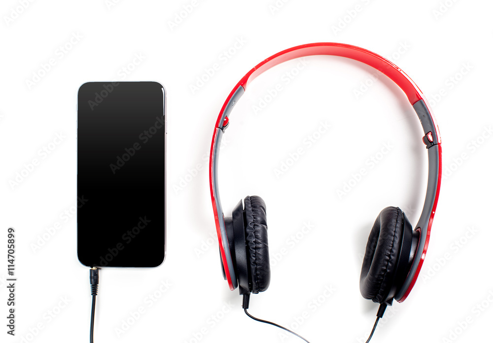 audio player with headphones isolated on white background audio player with headphones isolated on white background