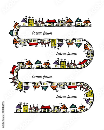Cityscape frame, abstract houses sketch for your design