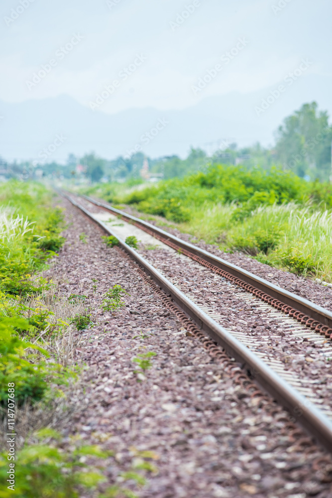 Fototapeta premium detail shot of a railroad track