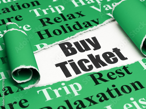 Travel concept: black text Buy Ticket under the piece of  torn paper