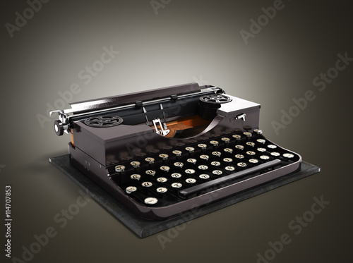 Retro rusty typewriter 3d render on gradient background