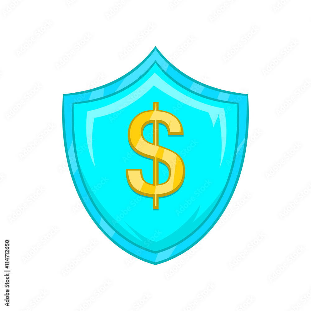 Dollar sign on a sky blue shield with tick icon Dollar sign on a sky blue shield with tick icon