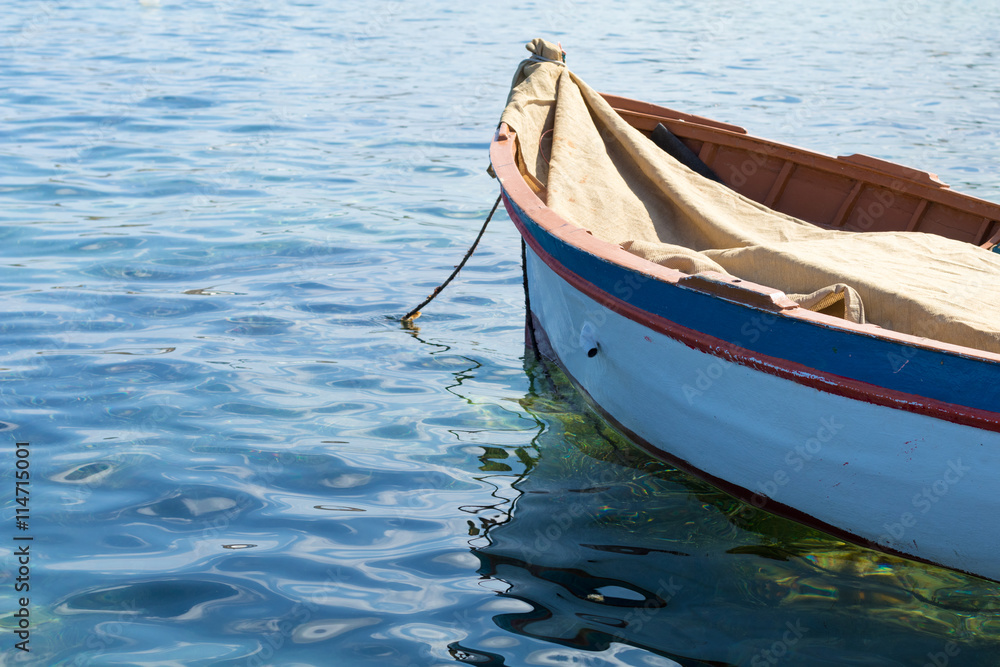 Traditional Maltese fishing boat, St Thomas Bay, Marsascala, Mal