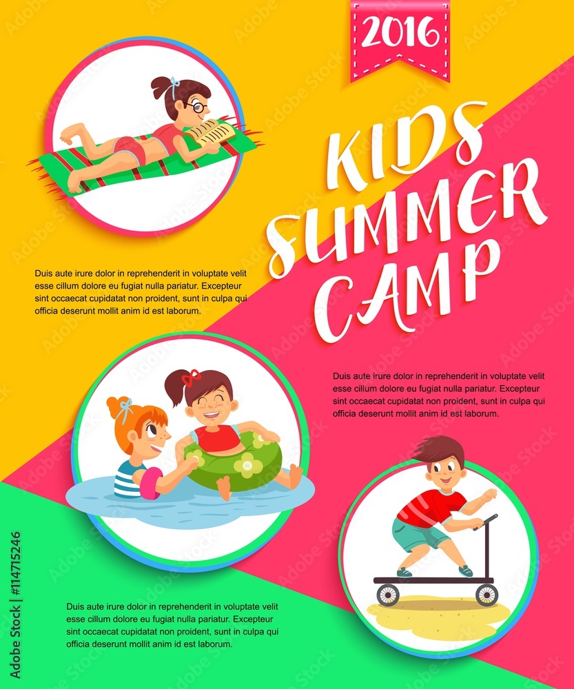 Vettoriale Stock Kids summer camp poster. Children playing vector  illustration. | Adobe Stock