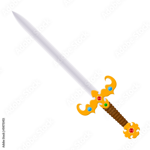 Antique vintage two-handed sword with a jeweled. Cartoon style.